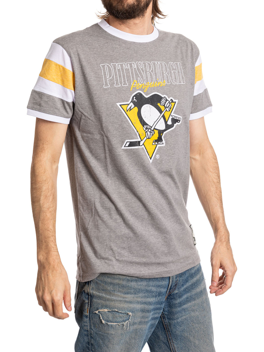 Pittsburgh Penguins Shoulder Stripe vintage varsity T-Shirt
