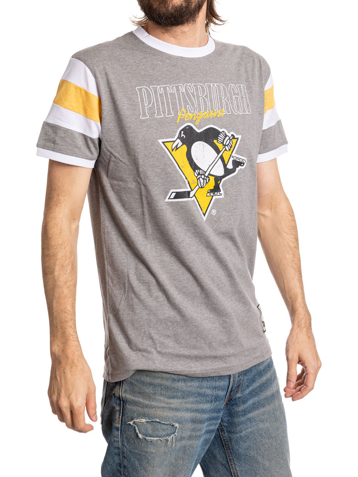 Pittsburgh Penguins Shoulder Stripe vintage varsity T-Shirt