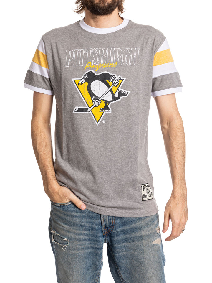 Pittsburgh Penguins Shoulder Stripe vintage varsity T-Shirt