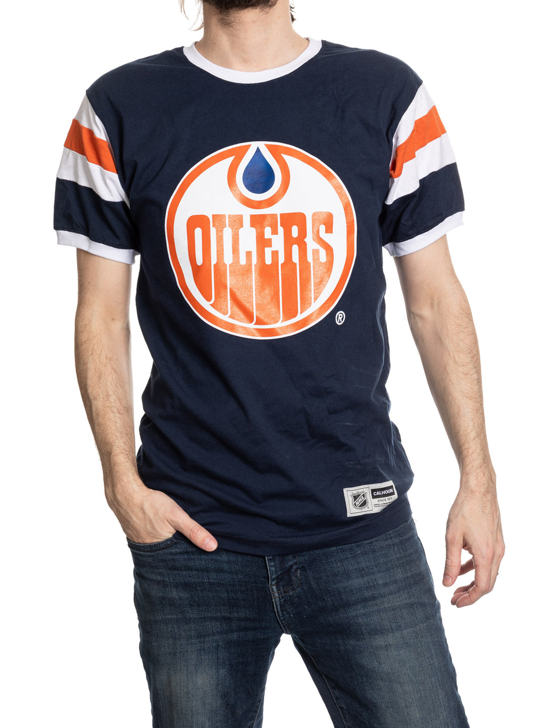Edmonton Oilers Bold Orange Retro Varsity Inset Sleeve T-Shirt
