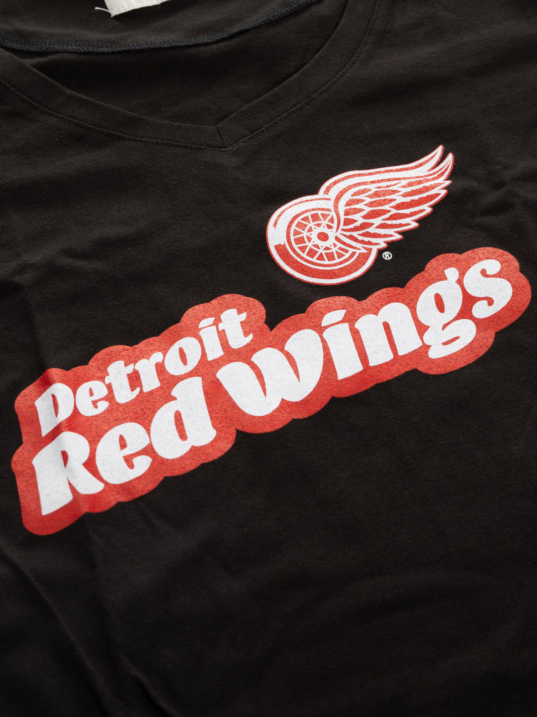 Official Licensed NHL Ladies' Retro Varsity Short Sleeve Vneck Tshirt--Detroit Red Wings