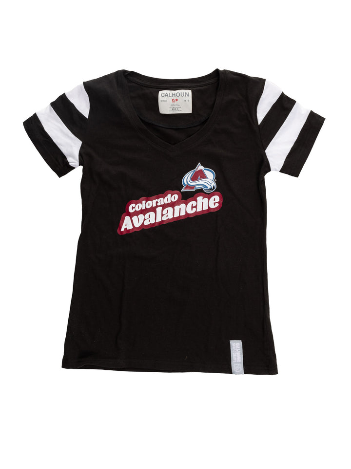 Official Licensed NHL Ladies' Retro Varsity Short Sleeve Vneck Tshirt--Colorado Avalanche
