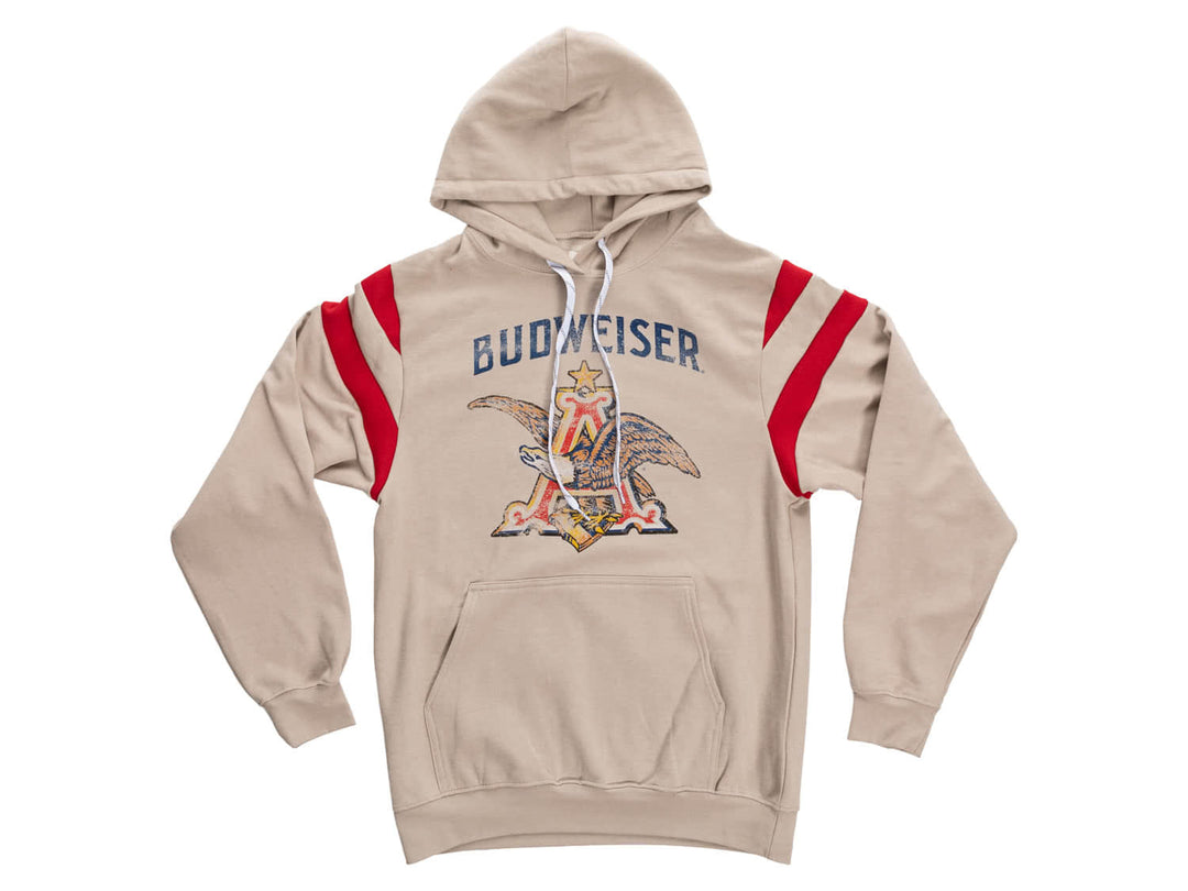 Budweiser Eagle Varsity Hoodie – Vintage Cream Pullover Sweatshirt