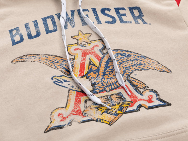 Budweiser Eagle Varsity Hoodie – Vintage Cream Pullover Sweatshirt