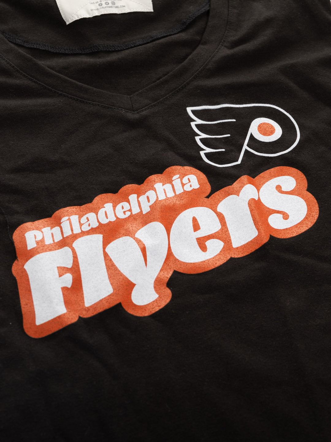 Official Licensed NHL Ladies' Retro Varsity Short Sleeve Vneck Tshirt--Philadelphia Flyers