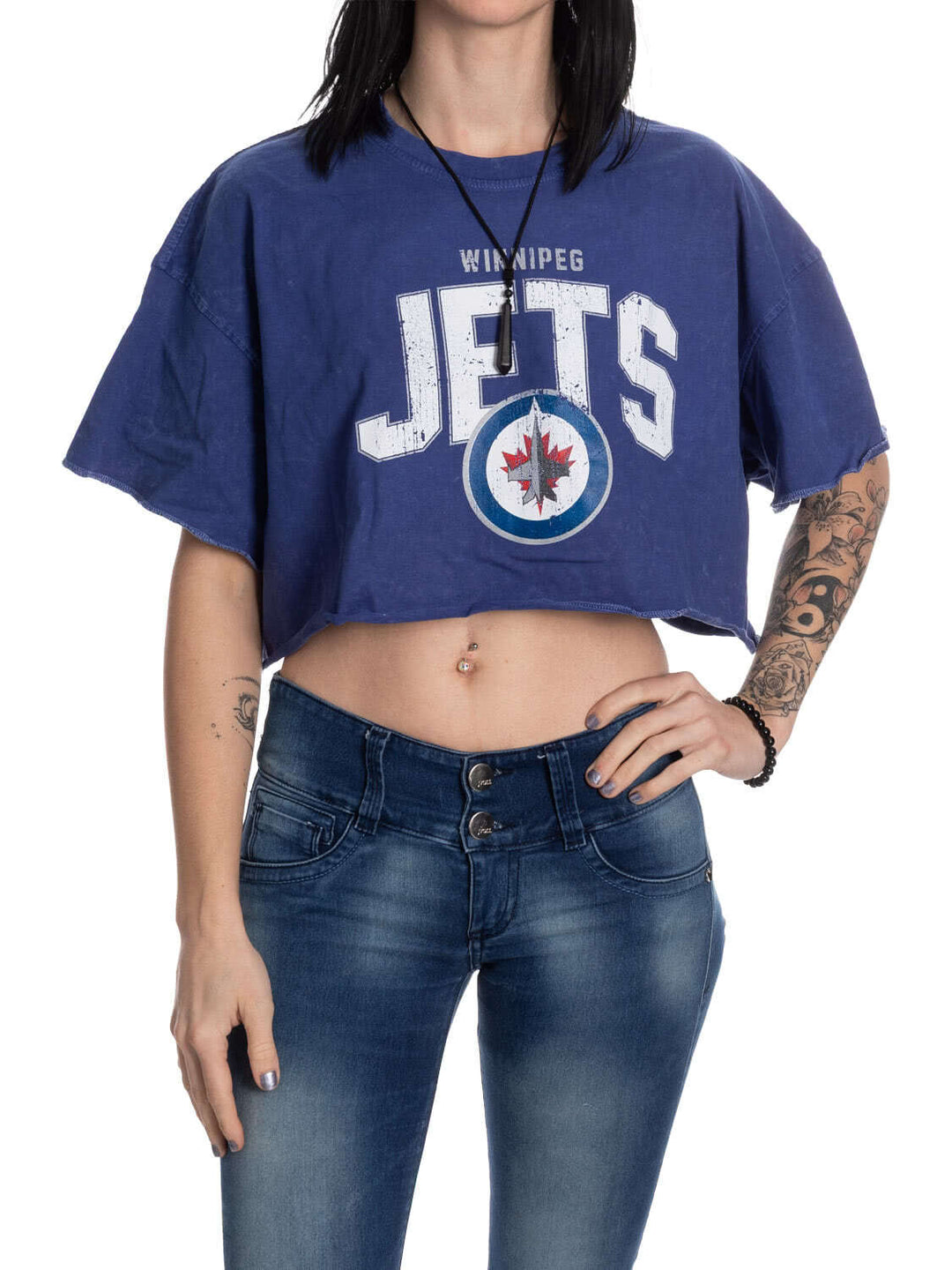 Winnipeg jets Acid Wash Crop Top