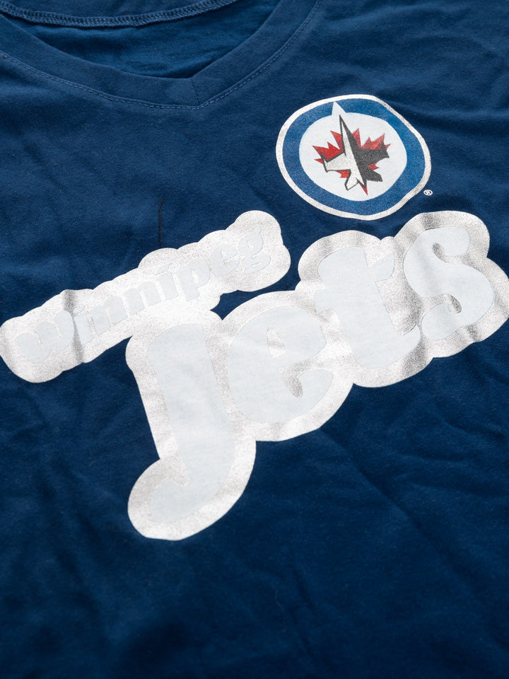 Official Licensed NHL Ladies' Retro Varsity Short Sleeve Vneck Tshirt--Winnipeg Jets