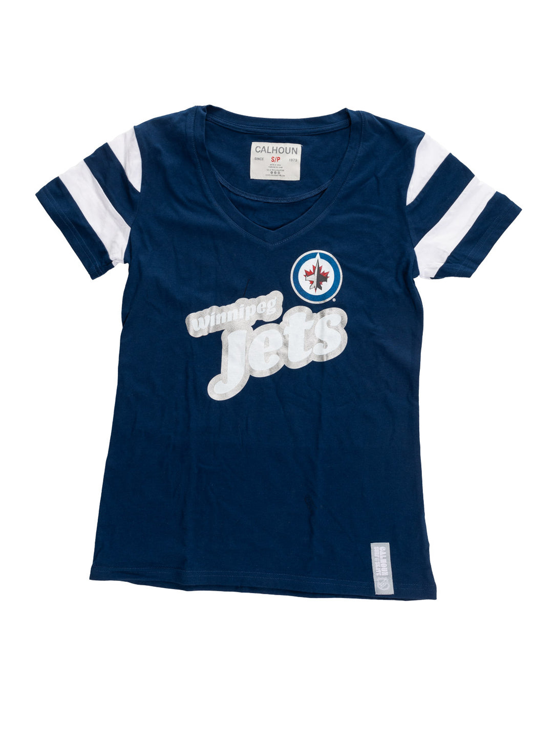 Official Licensed NHL Ladies' Retro Varsity Short Sleeve Vneck Tshirt--Winnipeg Jets