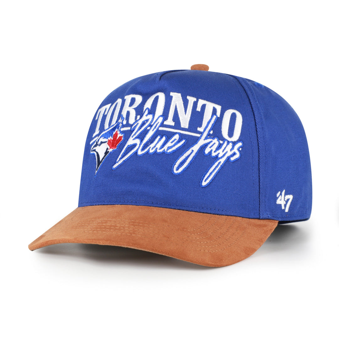 Toronto Blue Jays Scribeline '47 Hitch RF Snapback Cap in Royal/Tan, front view