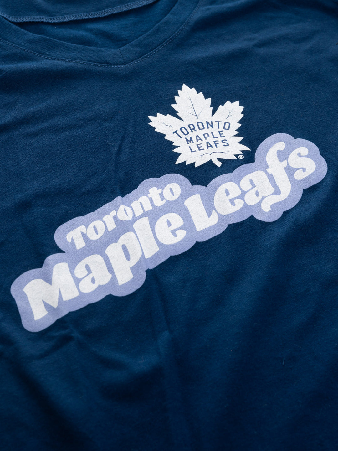 Official Licensed Toronto Maple Leafs Ladies' Retro Varsity Short Sleeve V-neck T-shirt