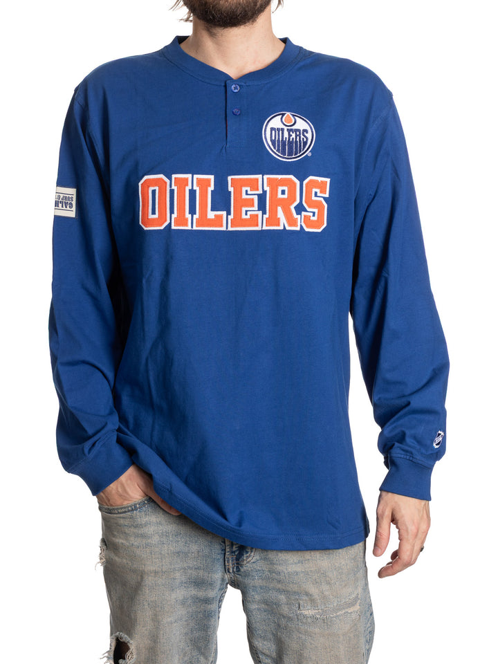 Official Licensed NHL Edmonton Oilers Long Sleeve Henley- Presale