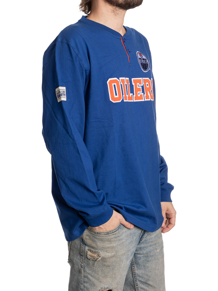 Official Licensed NHL Edmonton Oilers Long Sleeve Henley- Presale