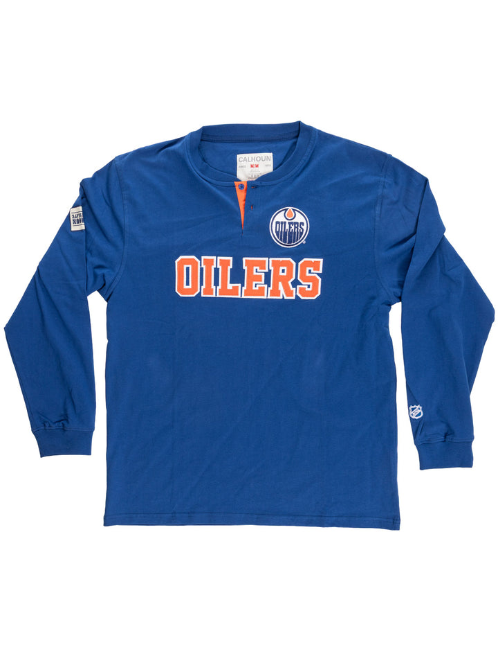 Official Licensed NHL Edmonton Oilers Long Sleeve Henley- Presale