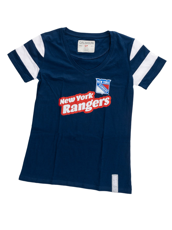 Official Licensed NHL Ladies' Retro Varsity Short Sleeve Vneck Tshirt--New York Rangers