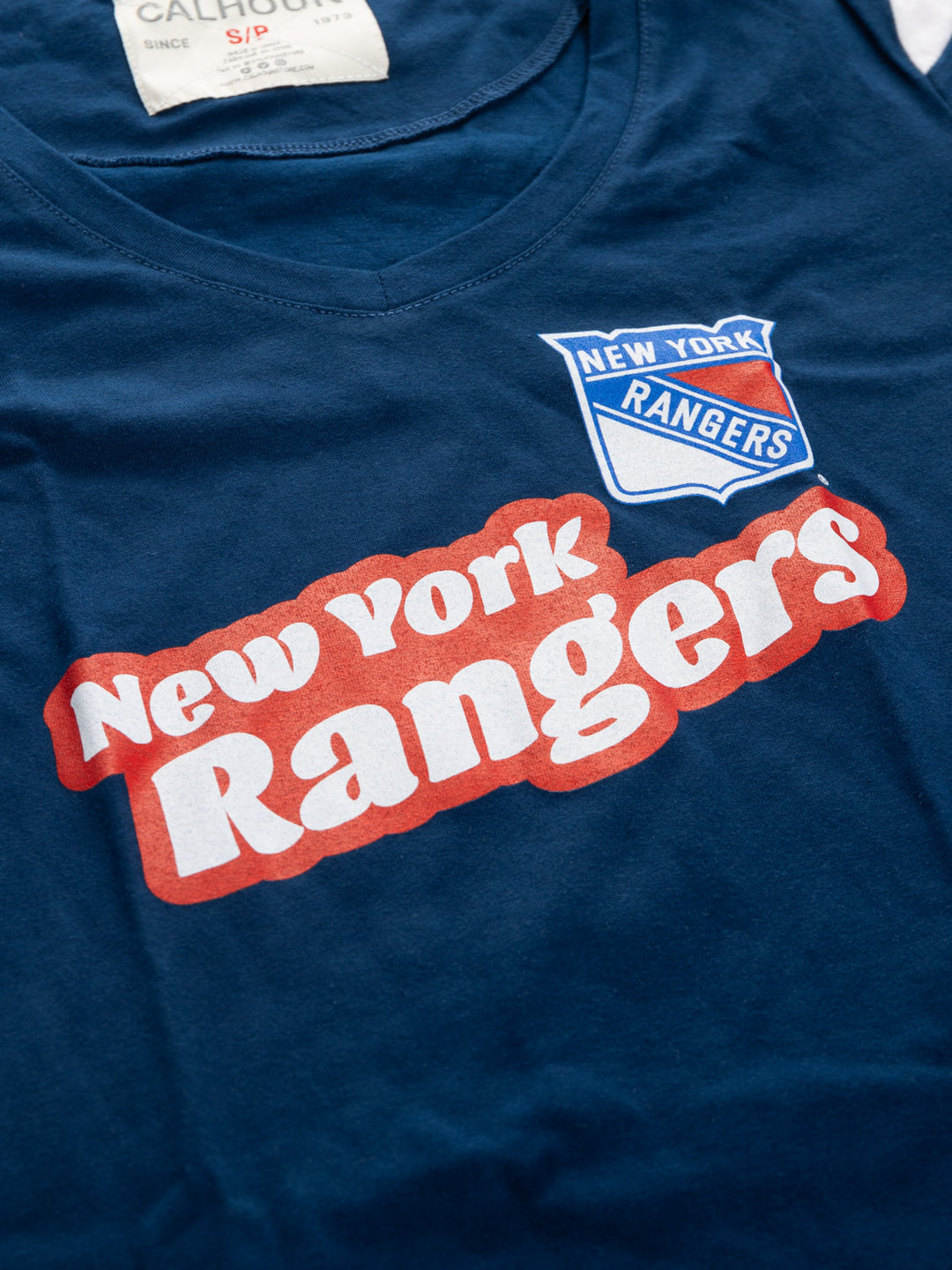 Official Licensed NHL Ladies' Retro Varsity Short Sleeve Vneck Tshirt--New York Rangers