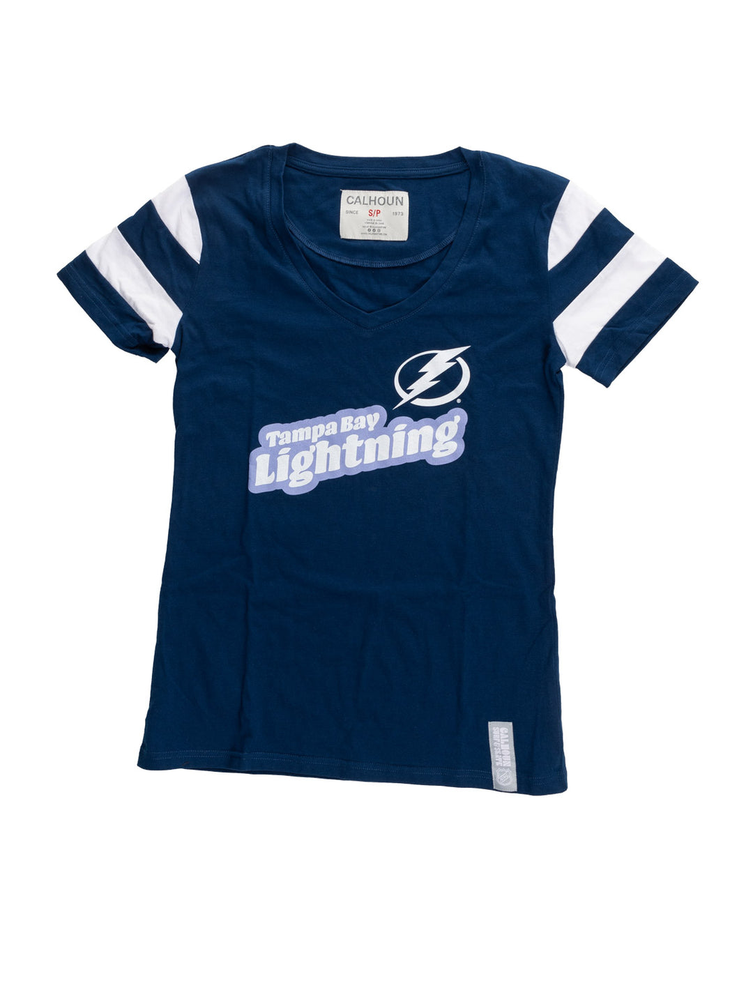 Official Licensed NHL Ladies' Retro Varsity Short Sleeve Vneck Tshirt--Tampa Bay Lightning