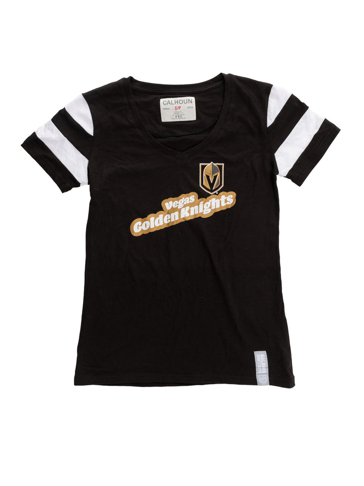 Official Licensed NHL Ladies' Retro Varsity Short Sleeve Vneck Tshirt--Vegas Golden Knights