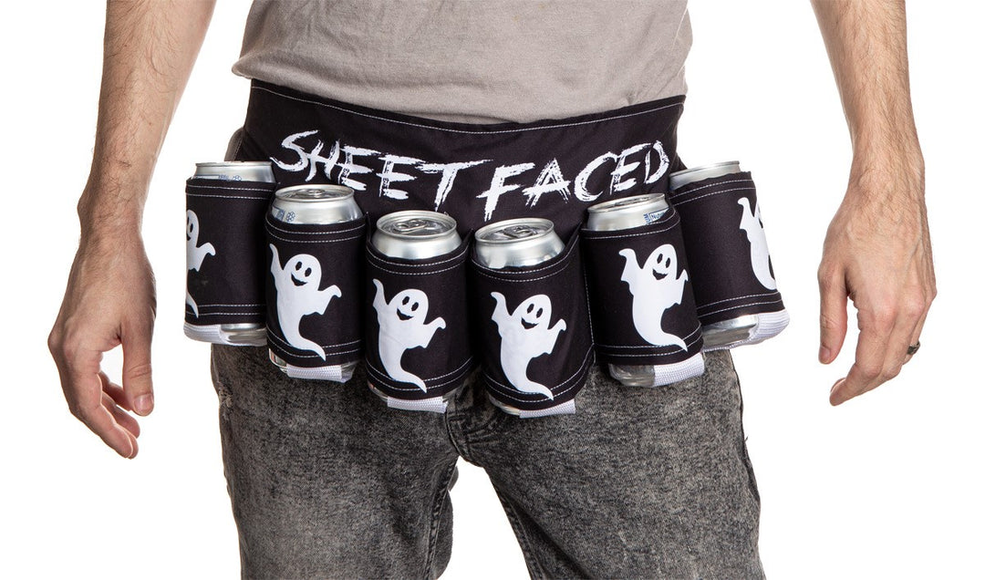 Sheet Faces Beer Belt. Ghosts on Each Beverage Holder. 