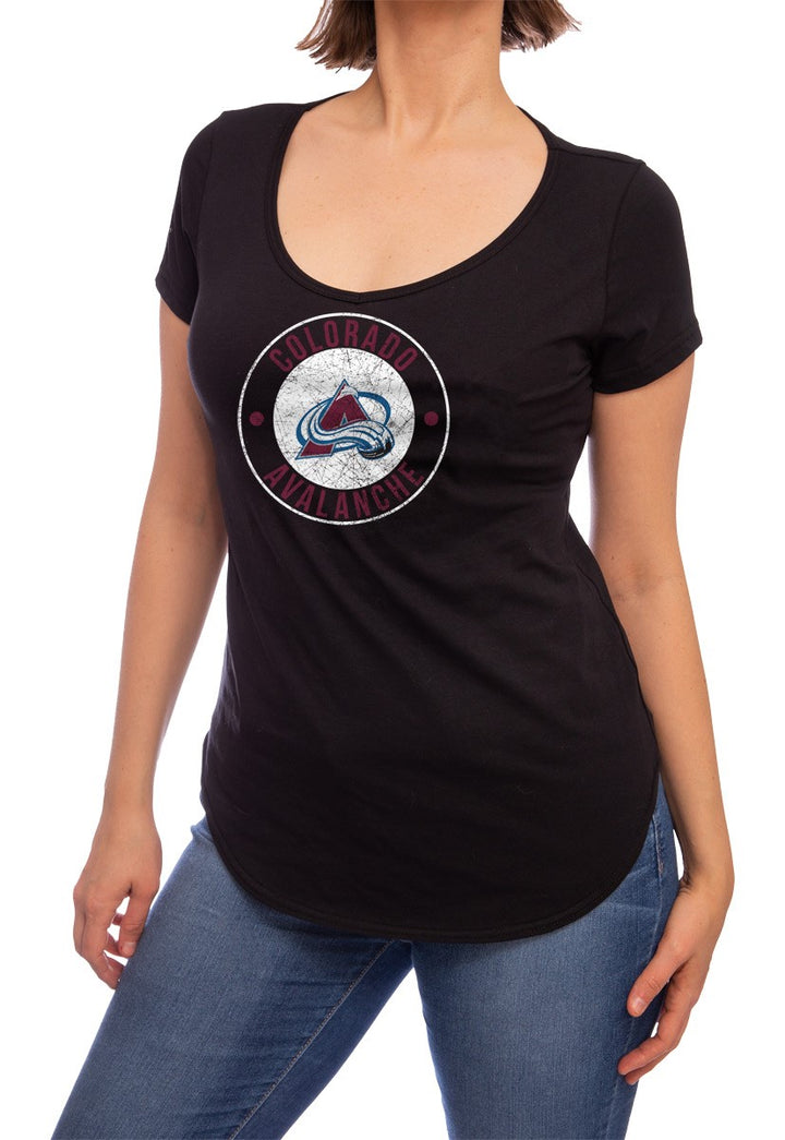 NHL ladies V Neck Short Sleeve Casual Tunic T-Shirt- Colorado Avalanche Front