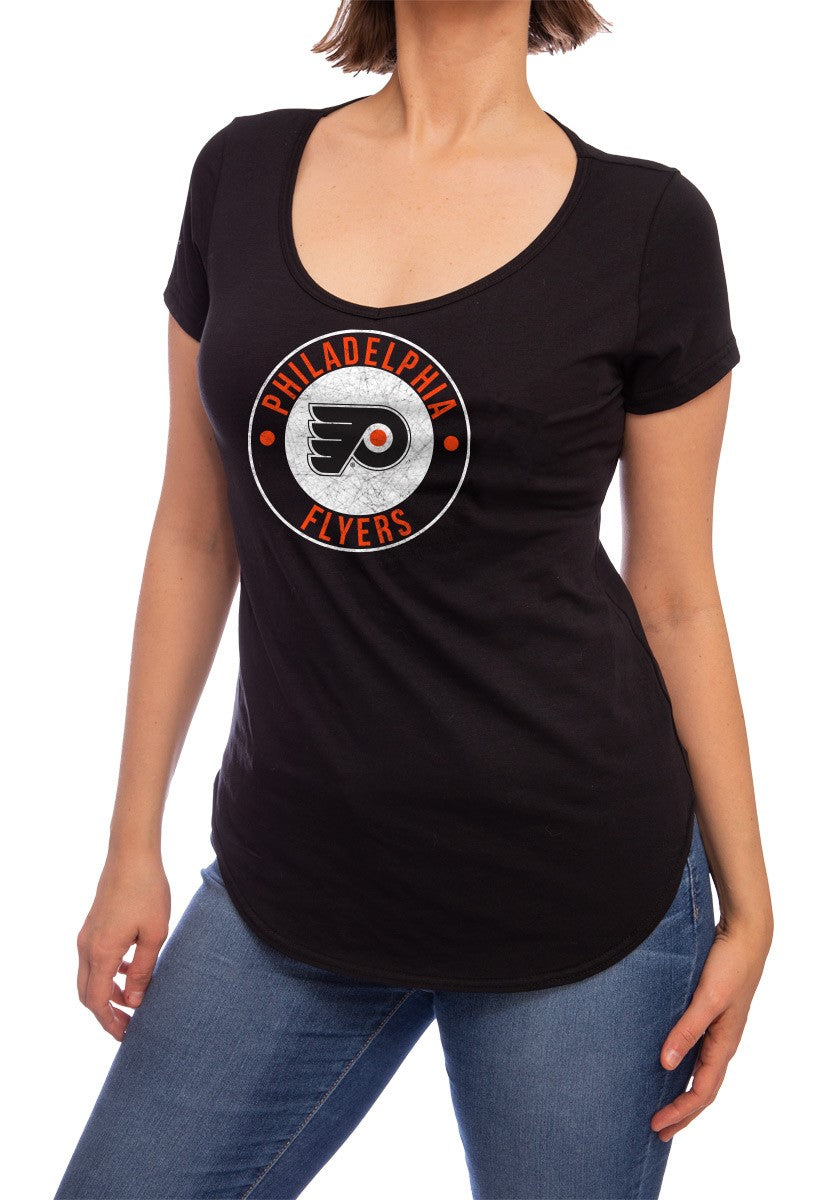 NHL ladies V Neck Short Sleeve Casual Tunic T-Shirt- Philadelphia Flyers Front