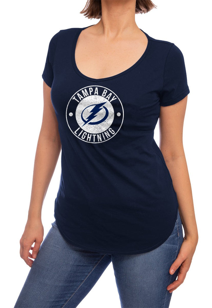 NHL ladies V Neck Short Sleeve Casual Tunic T-Shirt-  Tampa Bay Lightning Front
