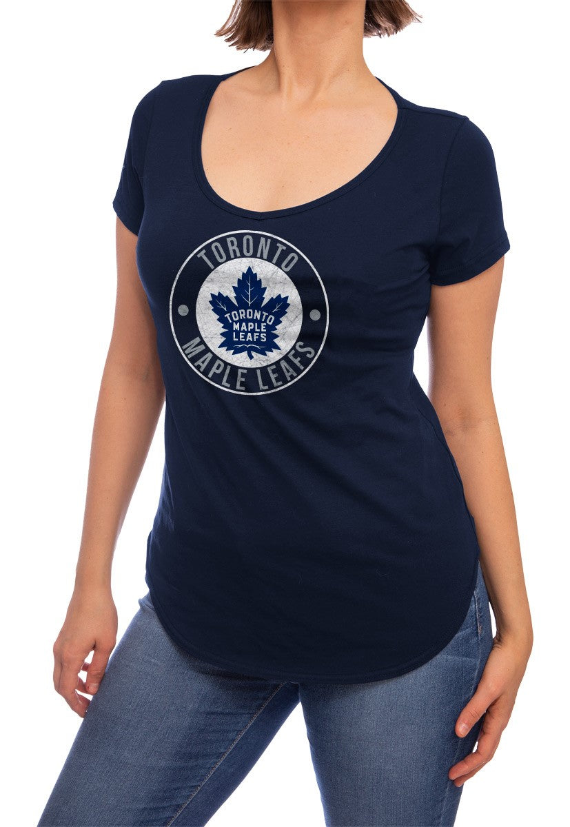 NHL ladies V Neck Short Sleeve Casual Tunic T-Shirt- Toronto Maple Leafs Front