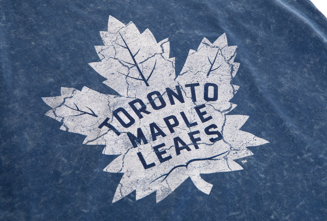 Toronto Maple Leafs Acid Washed Sleeveless Shirt Close Up of Logo