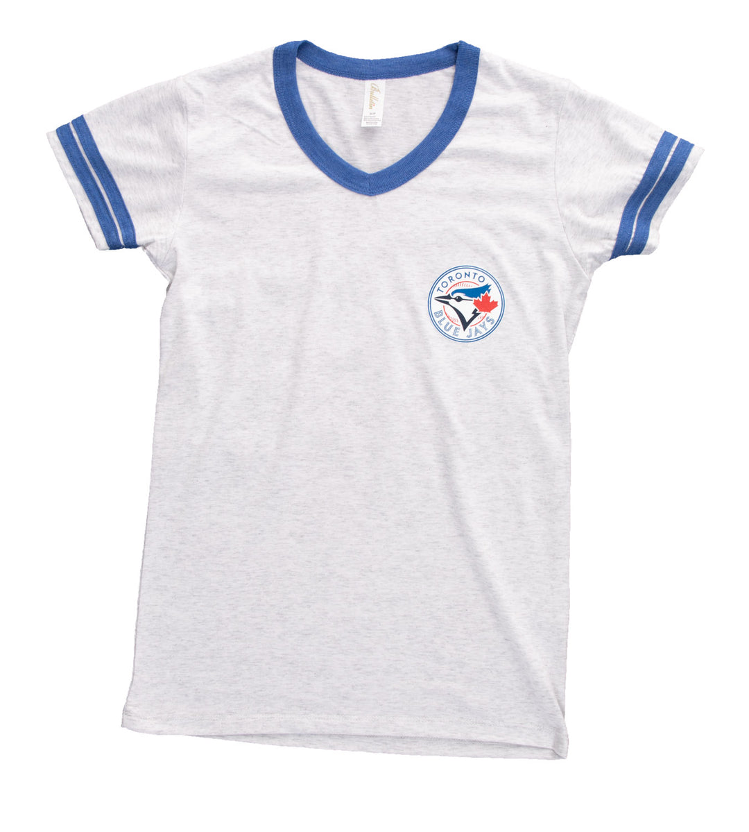 Bulletin MLB Toronto Blue Jays Women's Tri-Blend V-Neck Striped Sleeve T-Shirt