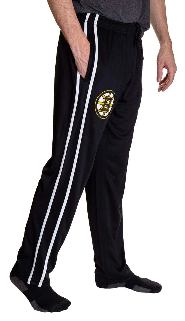 Side View of NHL Men's Striped Training Pant- Boston Bruins Right Leg