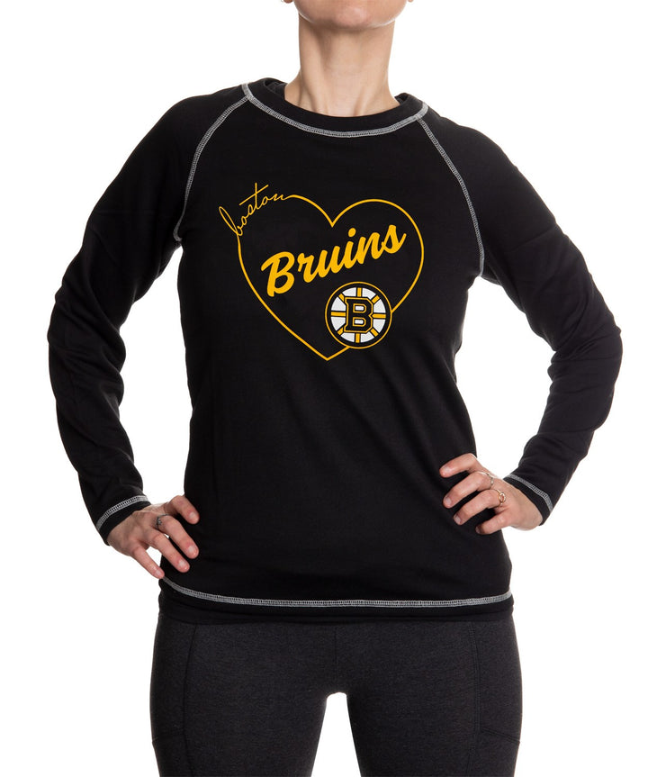 Boston Bruins Heart Logo Long Sleeve Shirt for Women in Black Front View