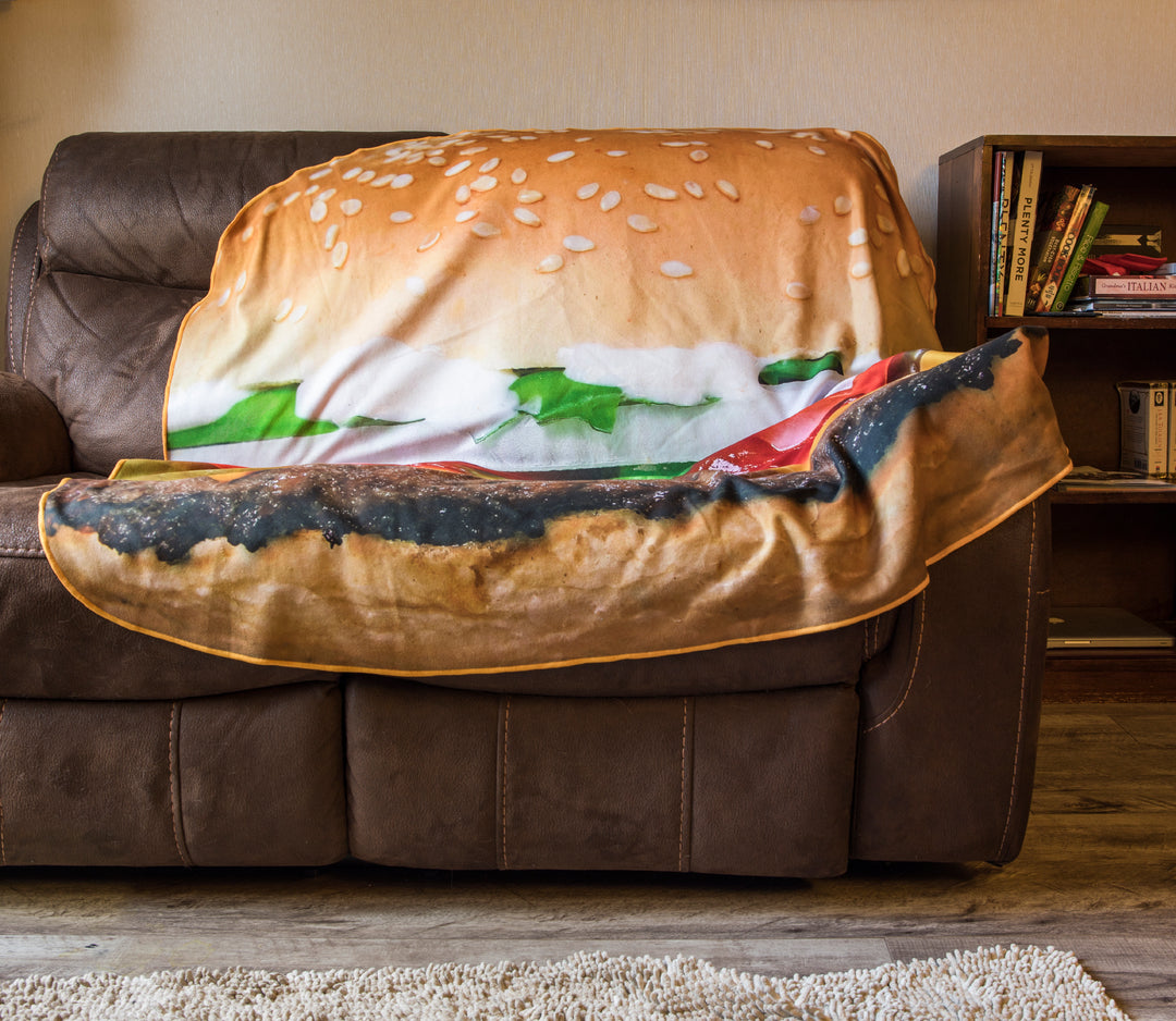 Realistic Hamburger Blanket Draped Over Couch