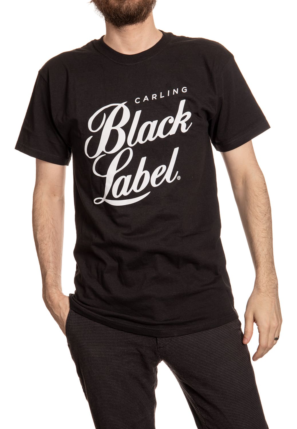 Carling Black Label T-Shirt on Black Front View