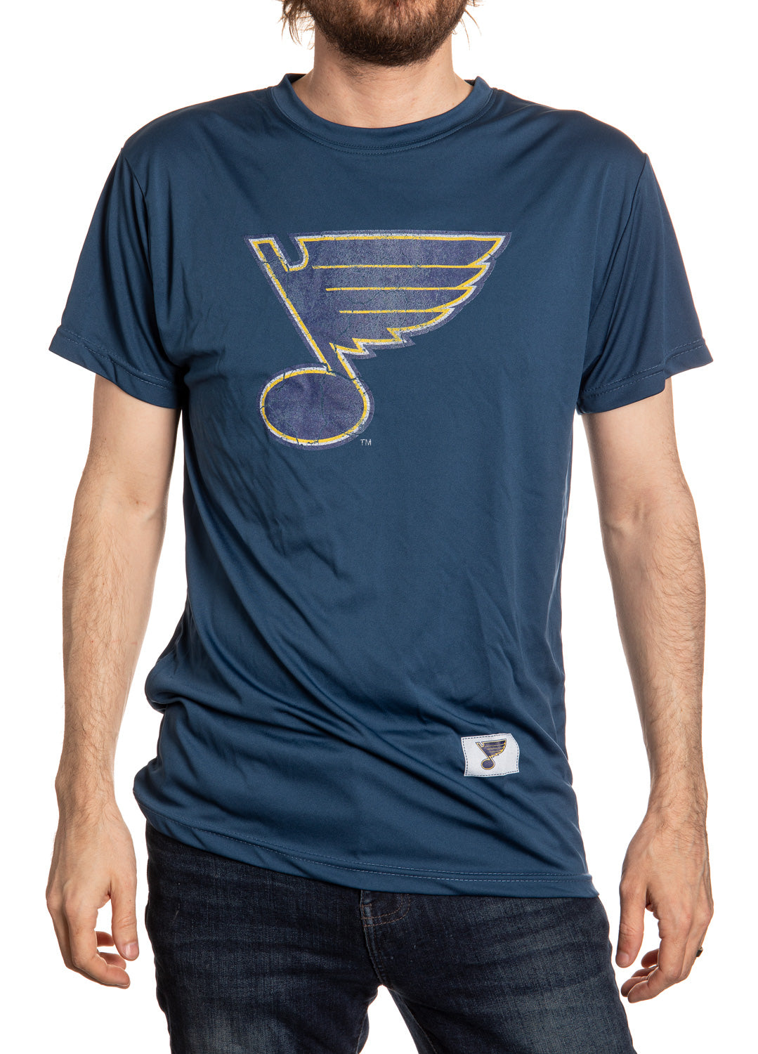St. Louis Blues Short Sleeve Rashguard - Distressed Logo Front VIew
