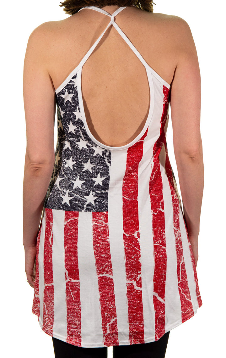 USA Distressed Flag Flowy Tank Top for Women