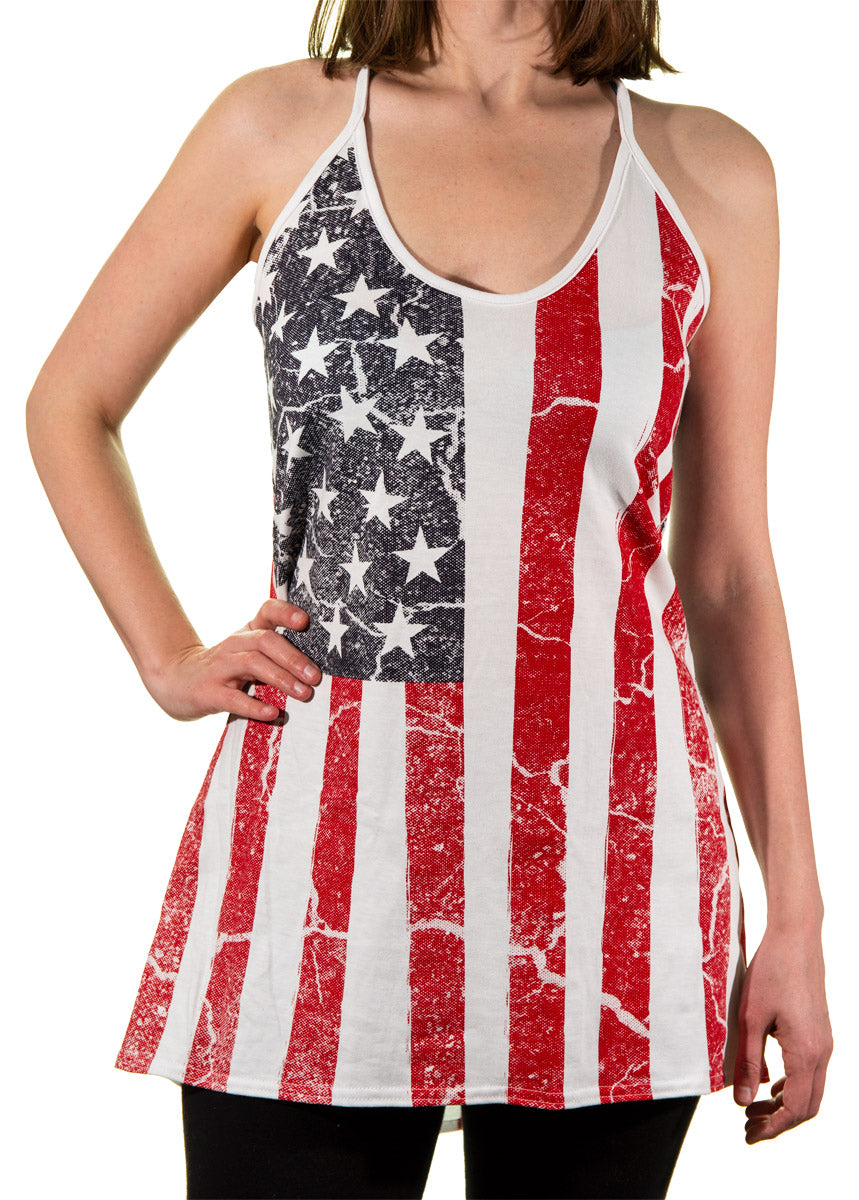 USA Distressed Flag Flowy Tank Top for Women