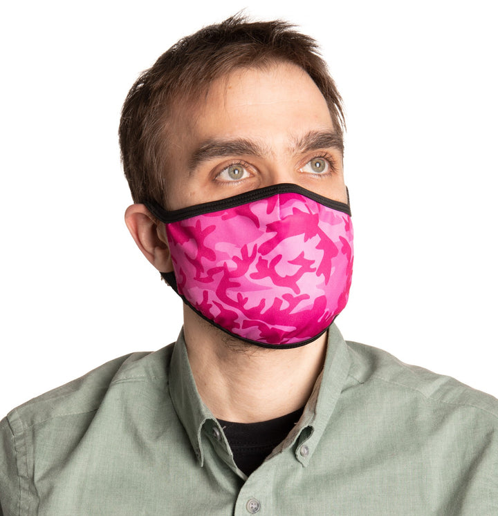 Pink Camo Face Mask Modeled