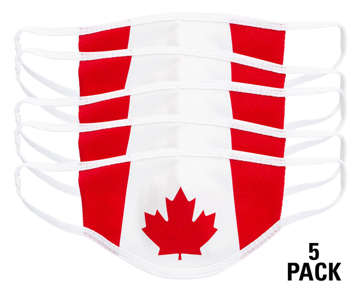 Canada Flag Face Mask. Flag Takes Up The Entire Face Mask . Red and White. 5 Pack.