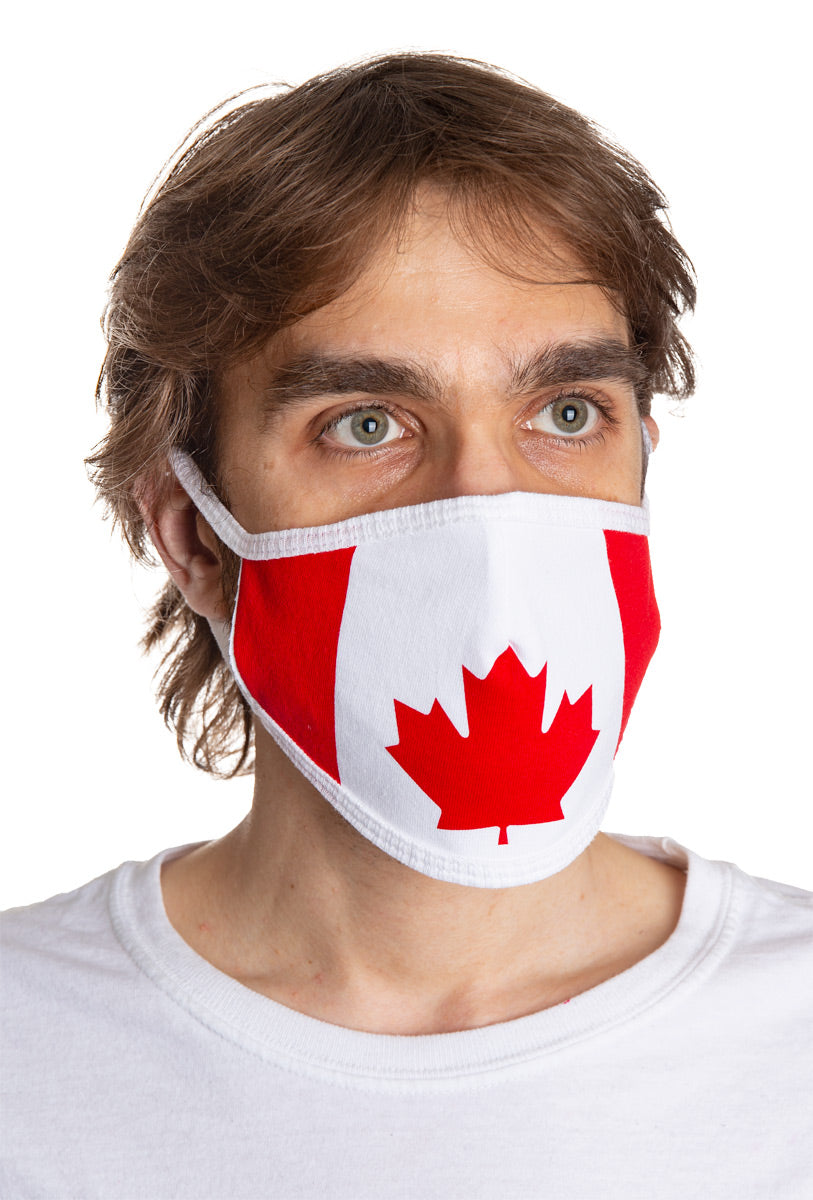 Canada Flag Face Mask. Flag Takes Up The Entire Face Mask . Red and White. Modeled