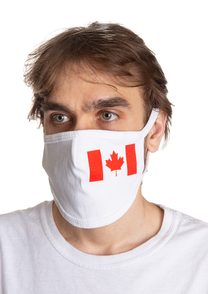 Canada Flag Small Print Face Mask Modeled.