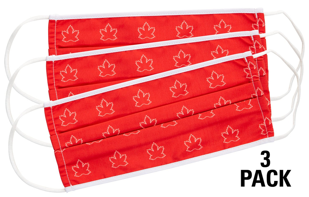 Canada Maple Leaf Pleated Face Mask, 3 Pack.