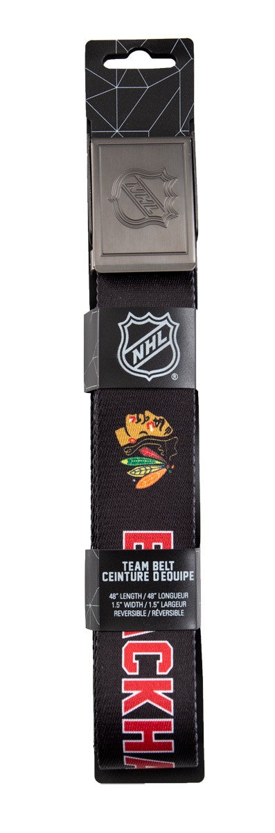 NHL Mens Woven Adjustable Team Logo Belt- Chicago Blackhawks Belt in Package