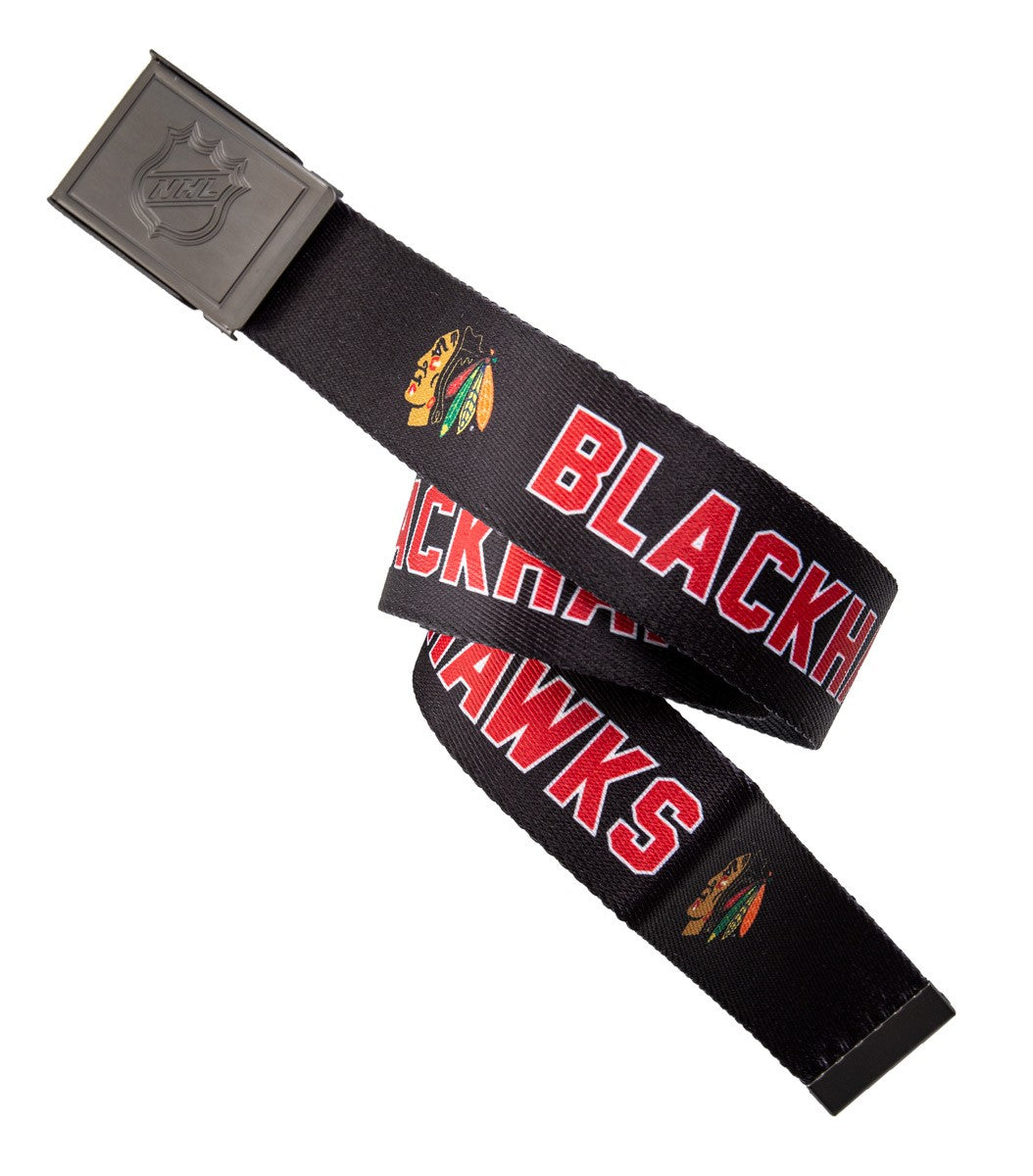 NHL Mens Woven Adjustable Team Logo Belt- Chicago Blackhawks Belt Swatch