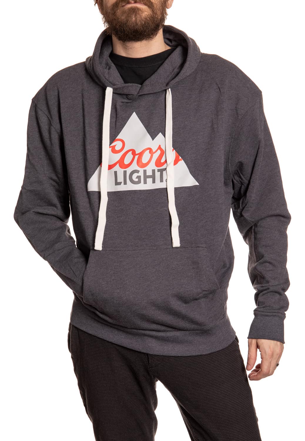 Coors Light Classic Logo Hoodie in Grey, Front View.