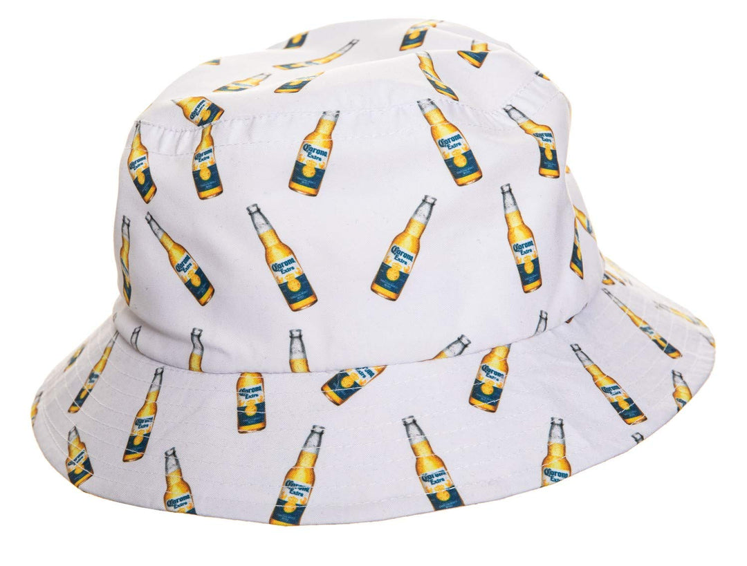 Corona Allover Bottle Print Bucket Hat in White