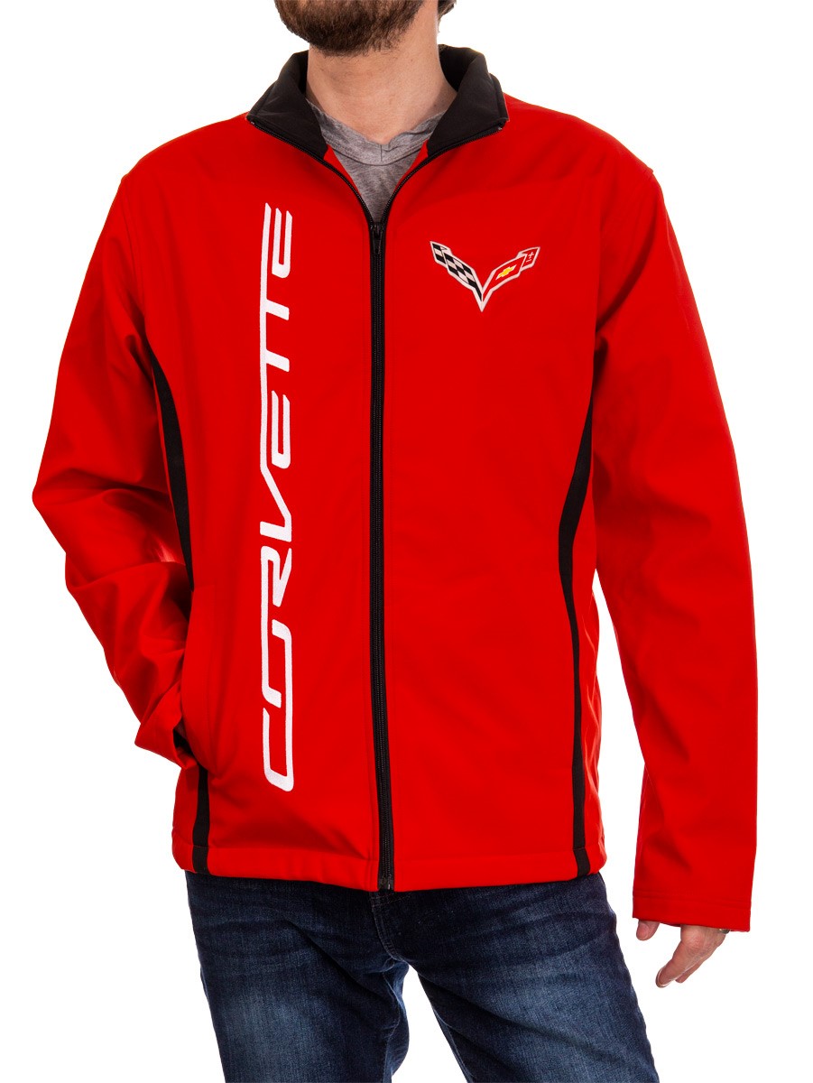 Chevrolet Corvette Men's Jacket- Red Front With Logo and Corvette Written