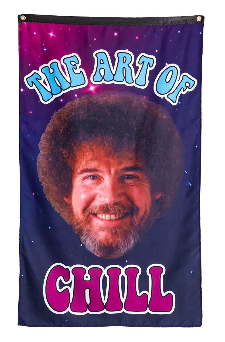 Officially Licensed Bob Ross "The Art Of Chill" Banner With Large Bob Ross Smiling Face 