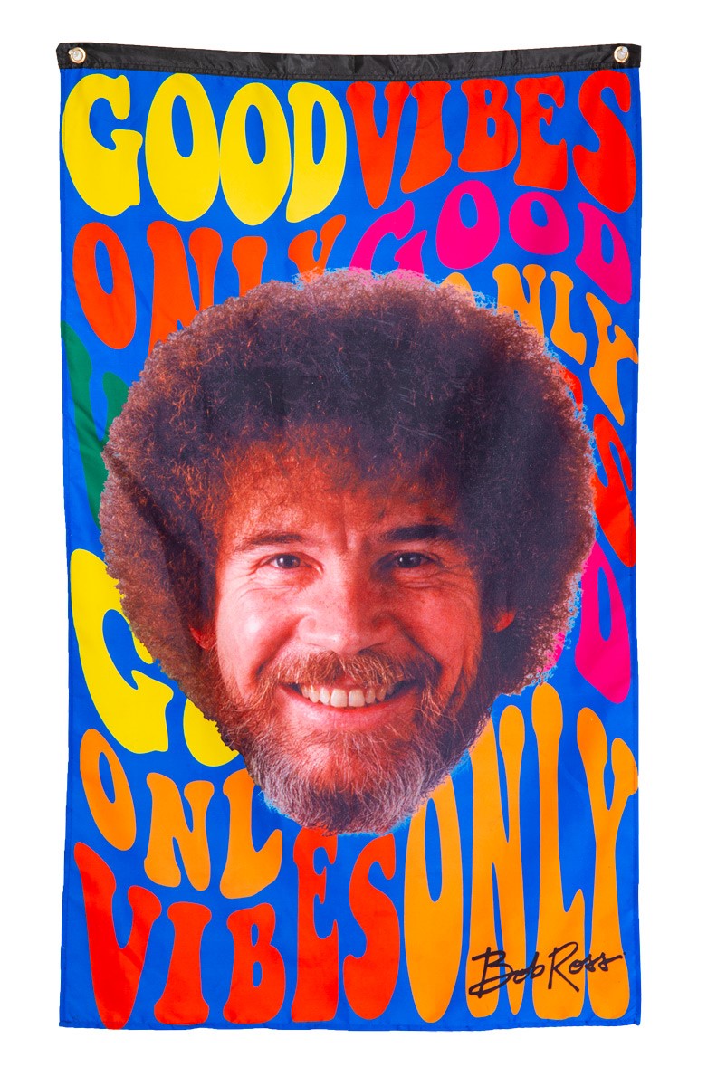 Officially Licensed Bob Ross "Good Vibes " Banner With Smiling Bob Ross Face