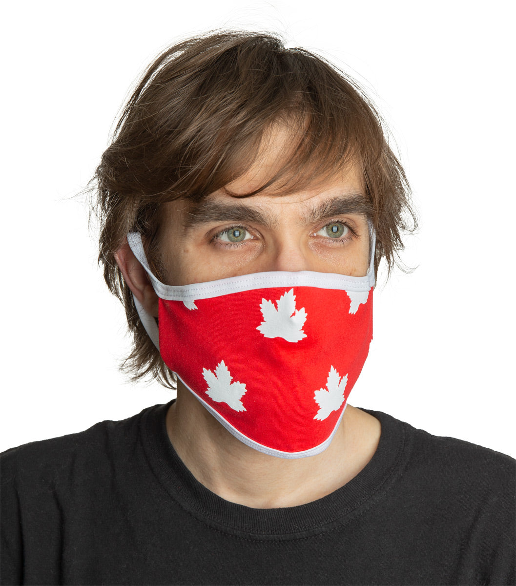 Scattered Leaf Canada Face Mask, Modeled.