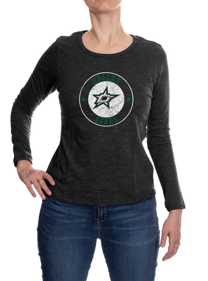 Dallas Stars Long Sleeve Shirt for Women in Black Front View