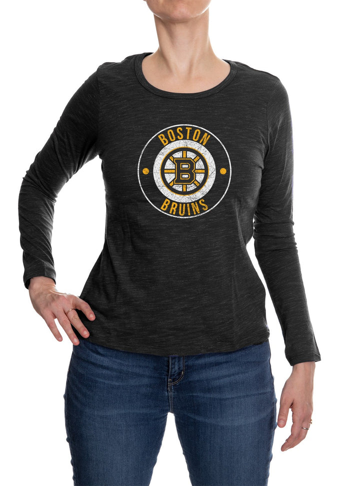 Boston Bruins Long Sleeve Shirt for Women in Black Front View